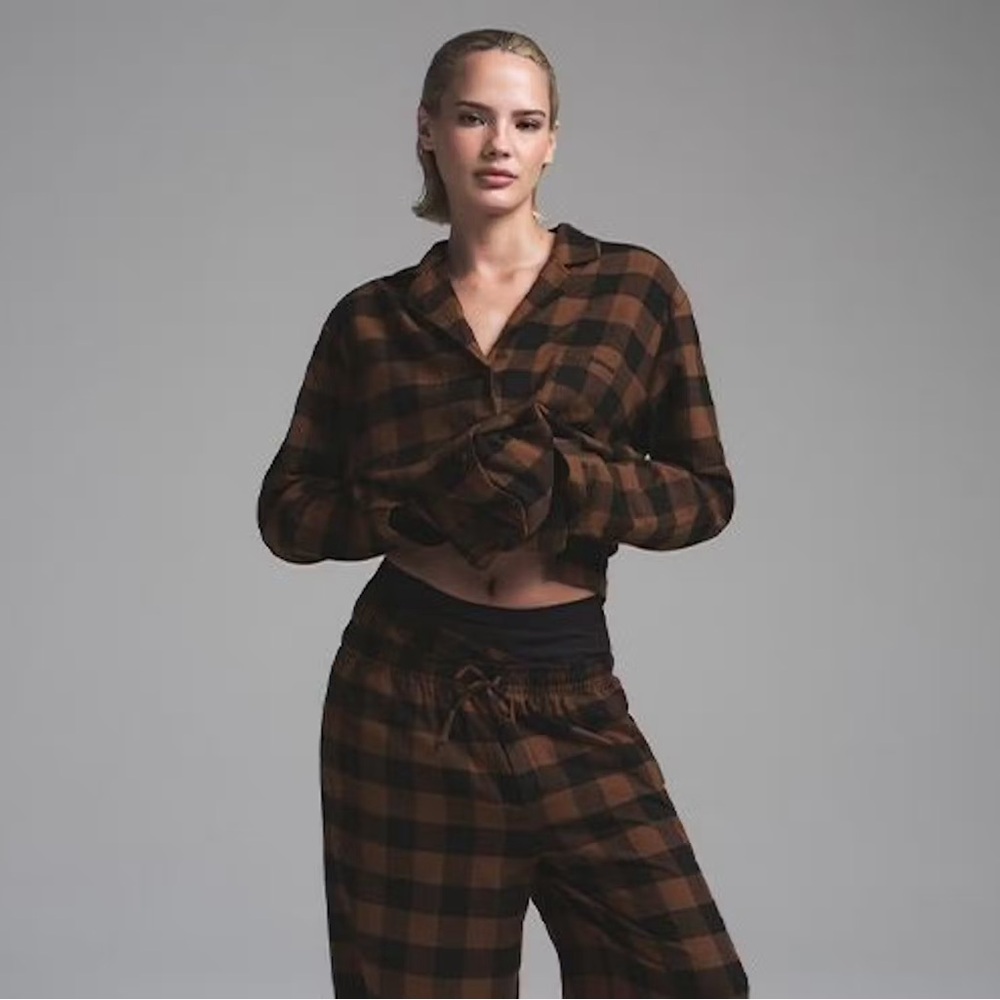 SKIMS Brown Plaid Pajama Set